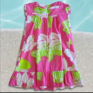 Lilly Pulitzer Hotty She’s a Piston Blair Dress 4 Pink Green Floral Strapless